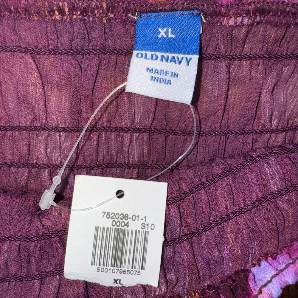 Old Navy Blouse Womens XL Purple Tie Dye Smocked Puff Sleeve Square Neck Boho‎